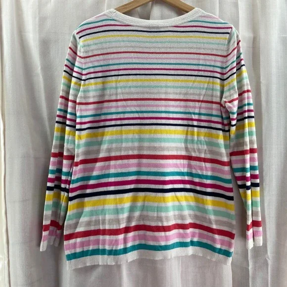 Talbots Striped V Neck Sweater Colorful‎ Button Sleeve Womens Medium lightweight - Picture 2 of 5